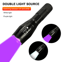 150LM XPE+UV Mini Zoomable Flashlight White+Purple Light 2 Gears Outdoor Portable 395nm Backlight Ultraviolet Torch