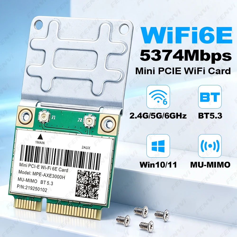 WiFi 6E Mini PCI-E Card MPE-AXE3000H Tri-Band 2.4G/5G/6GHz Bluetooth 5.3 Network Adapter 5374Mbps for Windows 10/11 Laptop PC