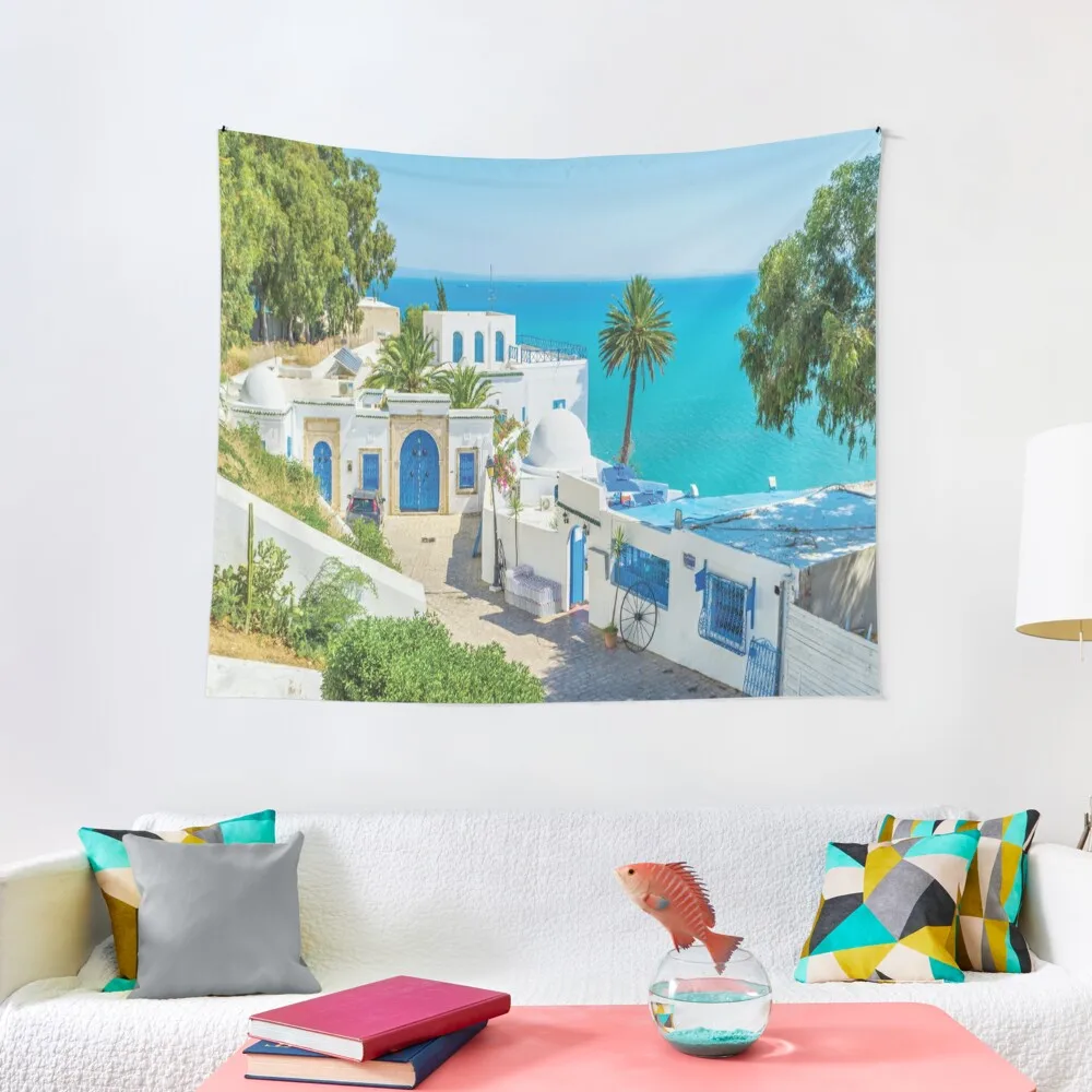 

Sidi bou said tunisia Tapestry Decorative Paintings Room Decor Aesthetic Decoration Tapestry