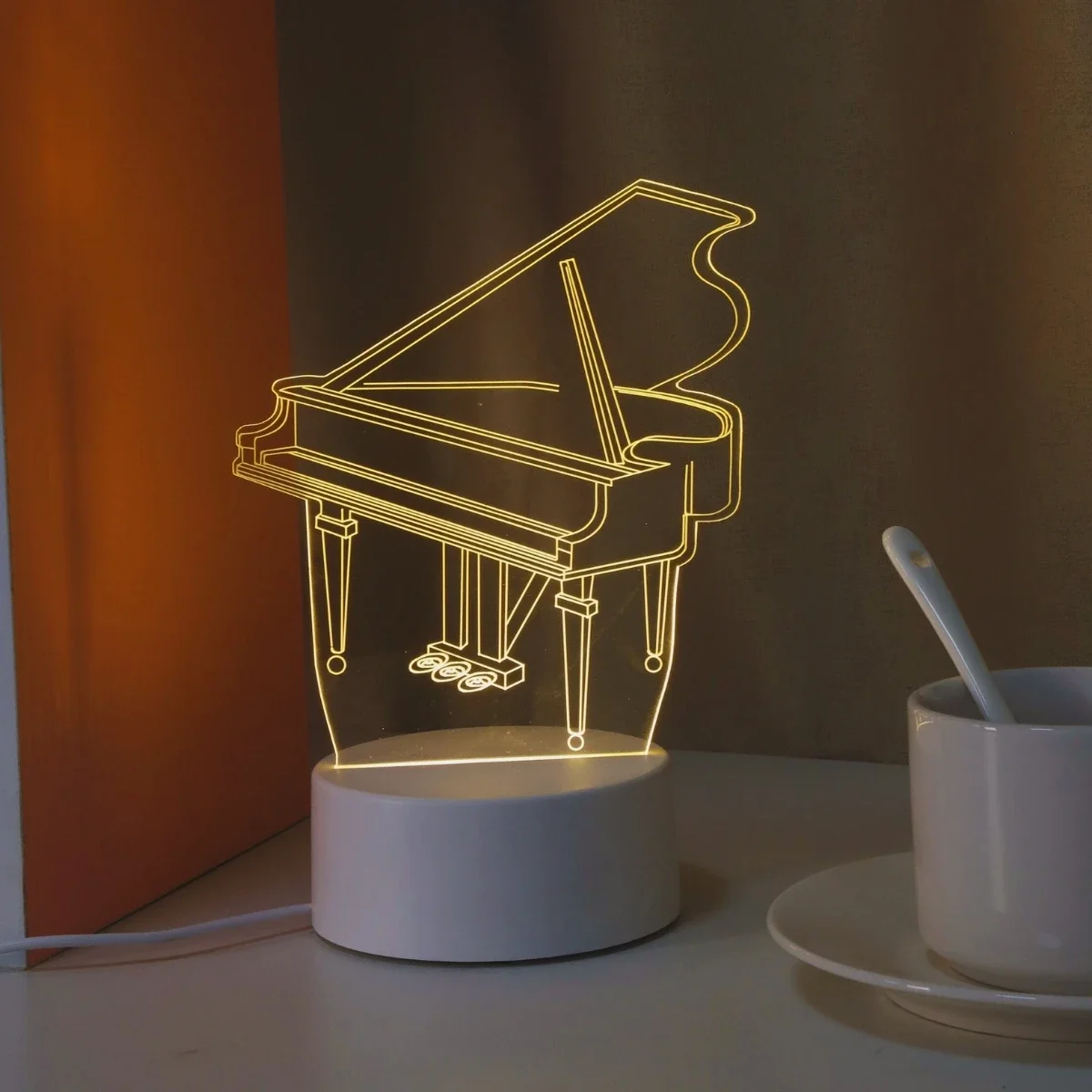 Luz noturna de piano 3D: decorar seu espaço com luz quente monocromática – o presente perfeito para o Natal ou o Halloween