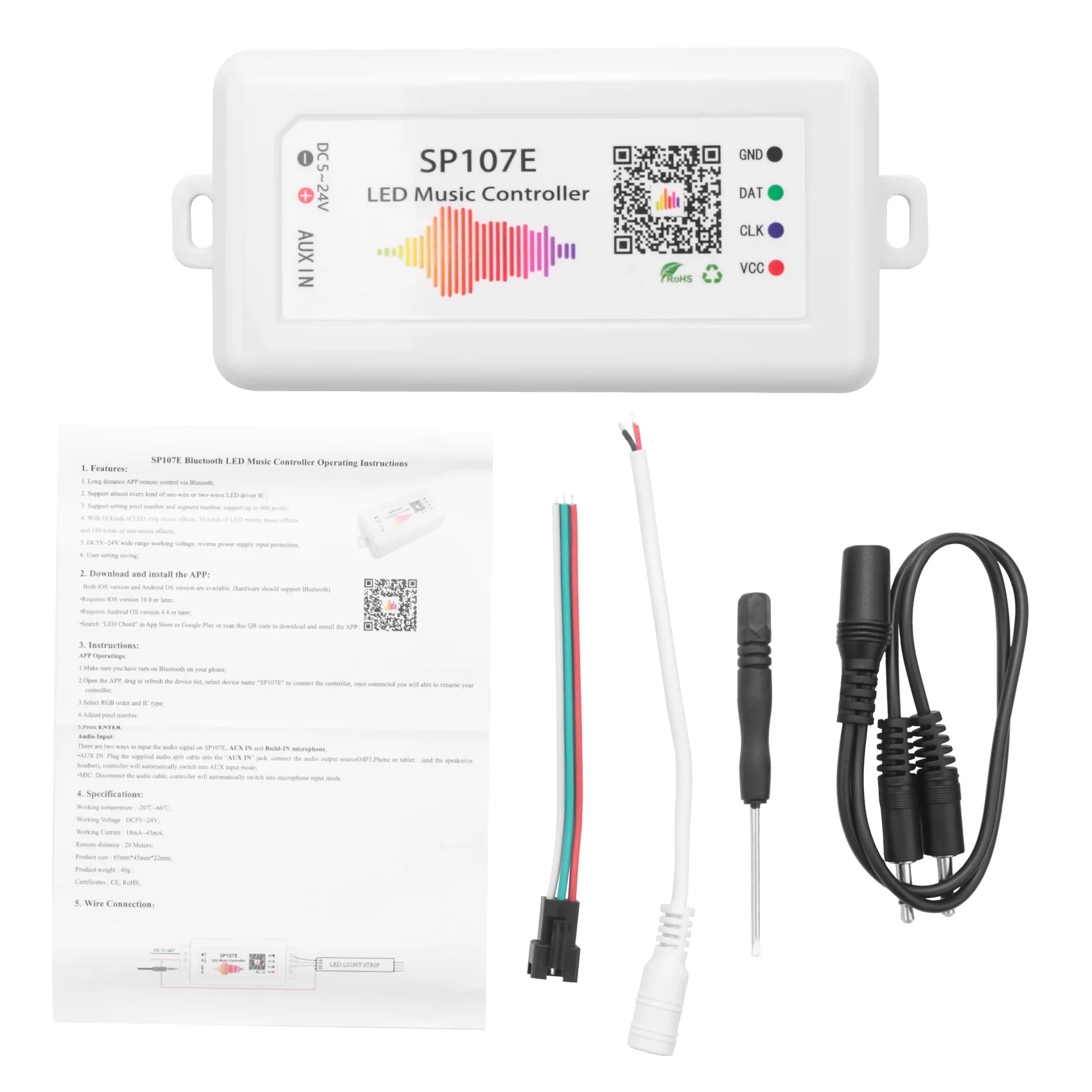 WIFI RGB SP107E Pixel IC SPI Music Bluetooth Controller For WS2812 SK6812 SK9822 RGBW APA102 LPD8806 Strip DC5-24V 4