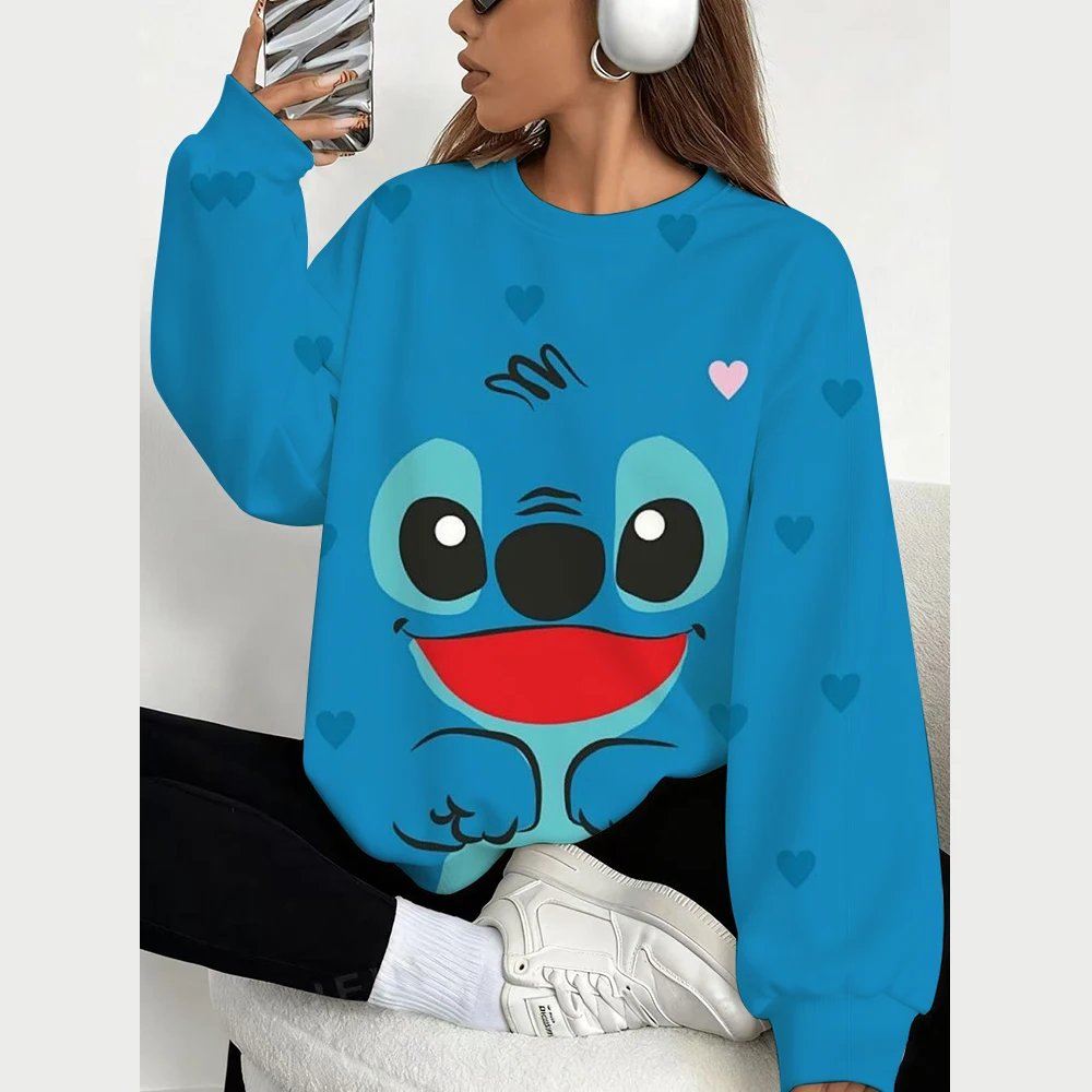 เสื้อฮู้ดดี้ลายสติทช์ คอลเลคชั่นฤดูใบไม้ร่วงจากดิสนีย์ สำหรับผู้หญิง แขนยาว สไตล์ Y2K ทรงโอเวอร์ไซส์ เสื้อพูลโอเวอร์ เสื้อผ้าผู้หญิง