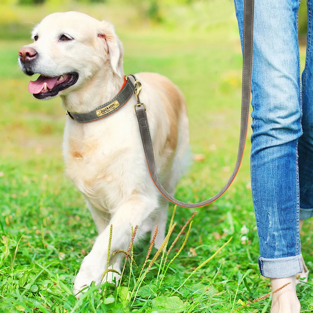 Set aus Hundehalsband und Leine aus PU-Leder, weiches, langlebiges Hundehalsbänder aus schlichtem Leder, 1,5 m Blei, verstellbar, für kleine, mittelgroße Hunde, Mops – Detail 20