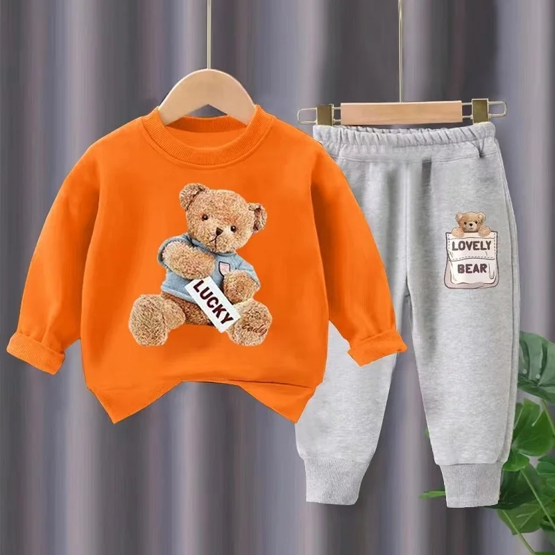 Autumn Baby Girl Boy Clothes Set Children Sports Cartoon bear Sweatshirt Top and Pants Buttom Two Piece Suit Cotton Tracksuit