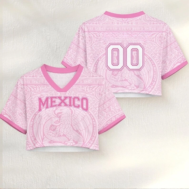 2026 Summer Mexico Personalized Football Sportswear 3D Printed V-neck Short Open Navel Cheerleading Short T-shirt view 2