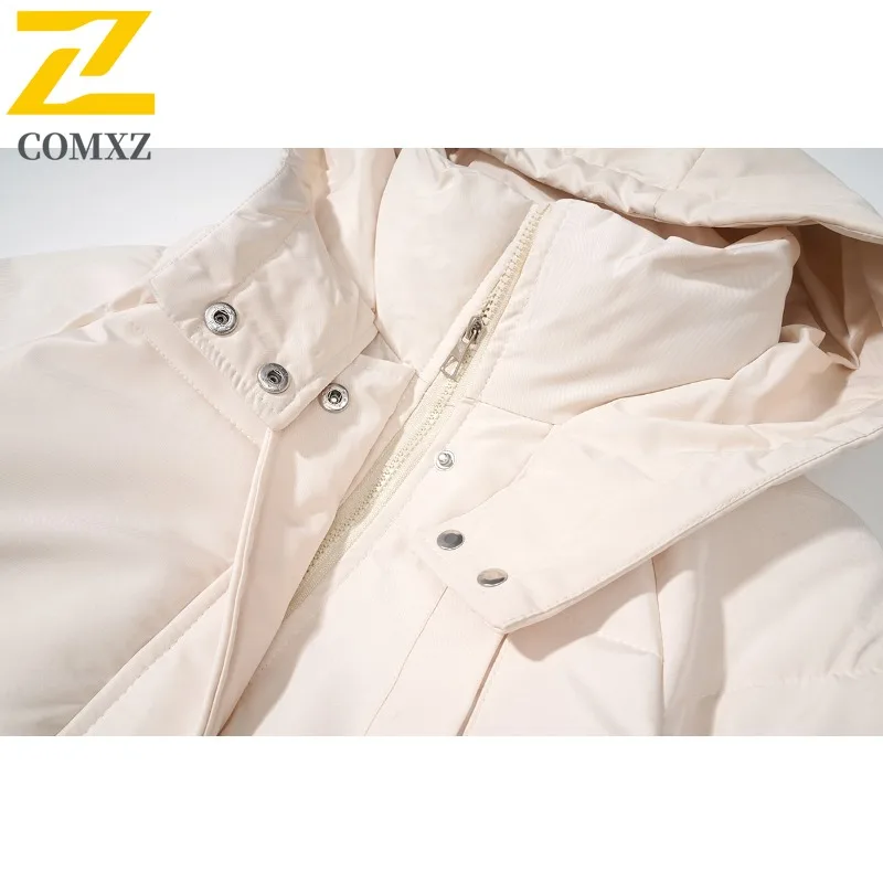 COMXZ Japanese Style Hooded Parka Cotton Jacket Unisex Winter Loose Fit Thermal Coat Functional Workwear Outdoor Sports Jacket