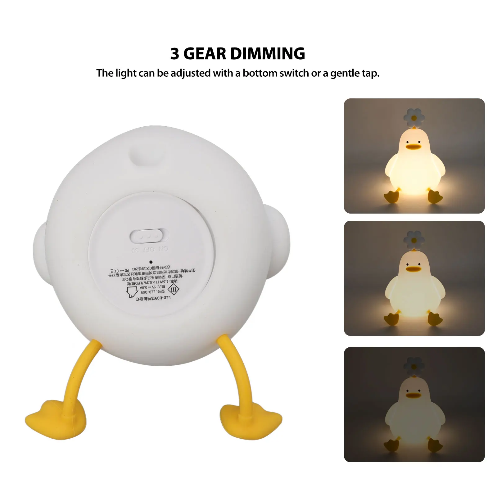 ZK40 Cute Duck Night Light Silicone Night Lamp 1200mAh Rechargeable Animal Night Light Dimmable Kids Lamp for Bedside Bedroom