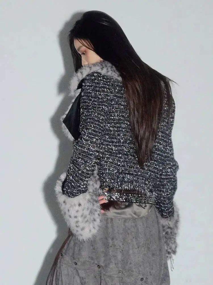 Detachable Short Leopard Elegant Faux Fur Jacket New Lapel Long Sleeve Women Coat Fashion  Autumn Winter 2026 NZ6V