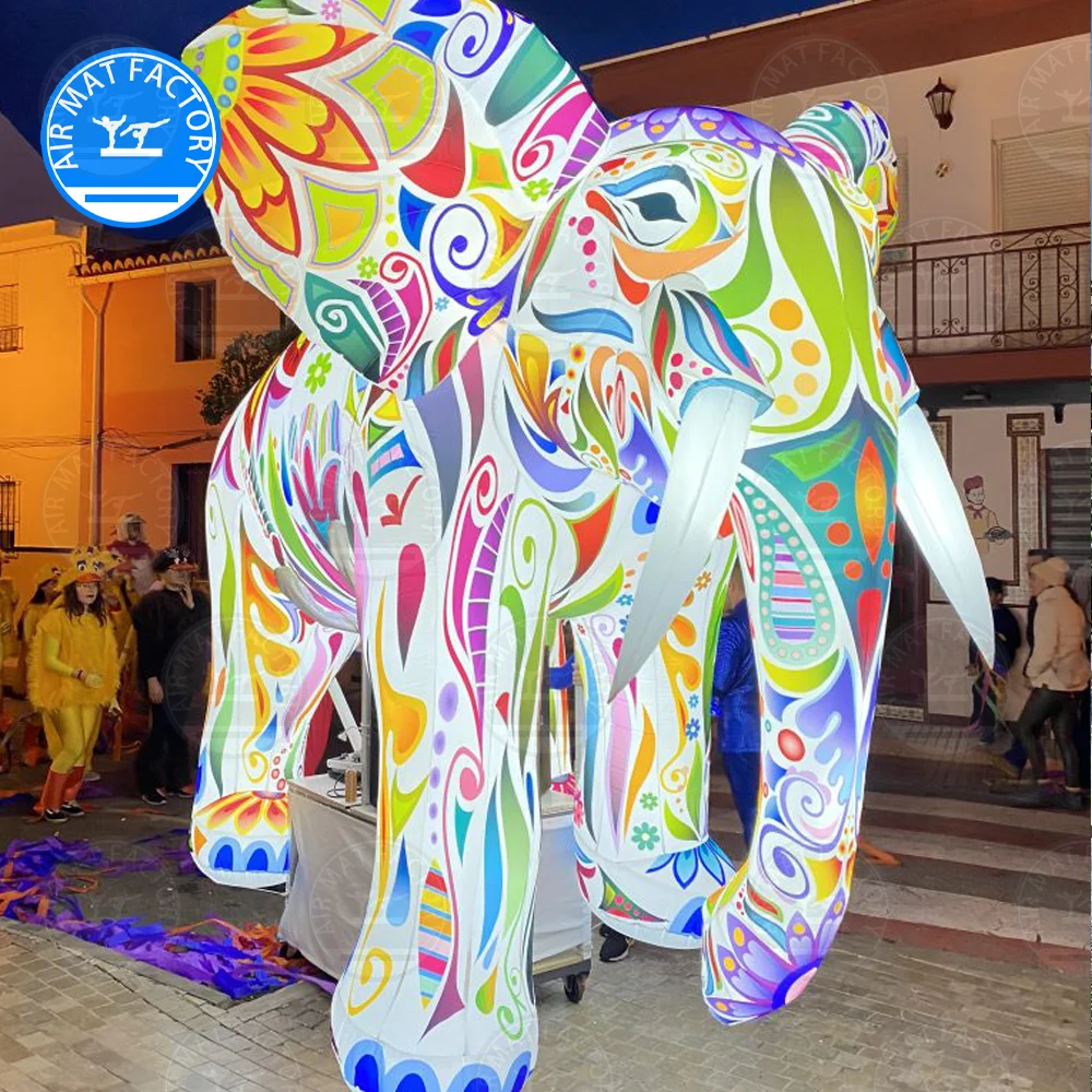 

Colorful Inflatable Elephant Mascot Model Giant LED Lighted Festival Carnival Party Prop for Parade Event Outdoor Decor
