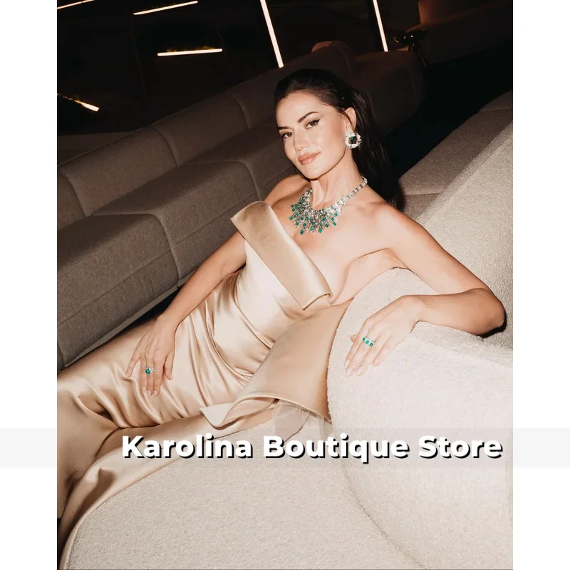 فساتين سهرة شامبانيا لعام 2026 مع تنورة خارجية بدون حمالات من الحرير والساتان قابلة للانفصال للحفلات الراقصة فساتين الحفلات الرسمية مصنوعة حسب الطلب