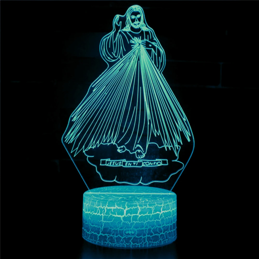 

Jesus 3D Illusion Night Light LED Optical Lamp 7 Color Changing Room Home Decor Gifts for Christian Religious Birthday Women Men