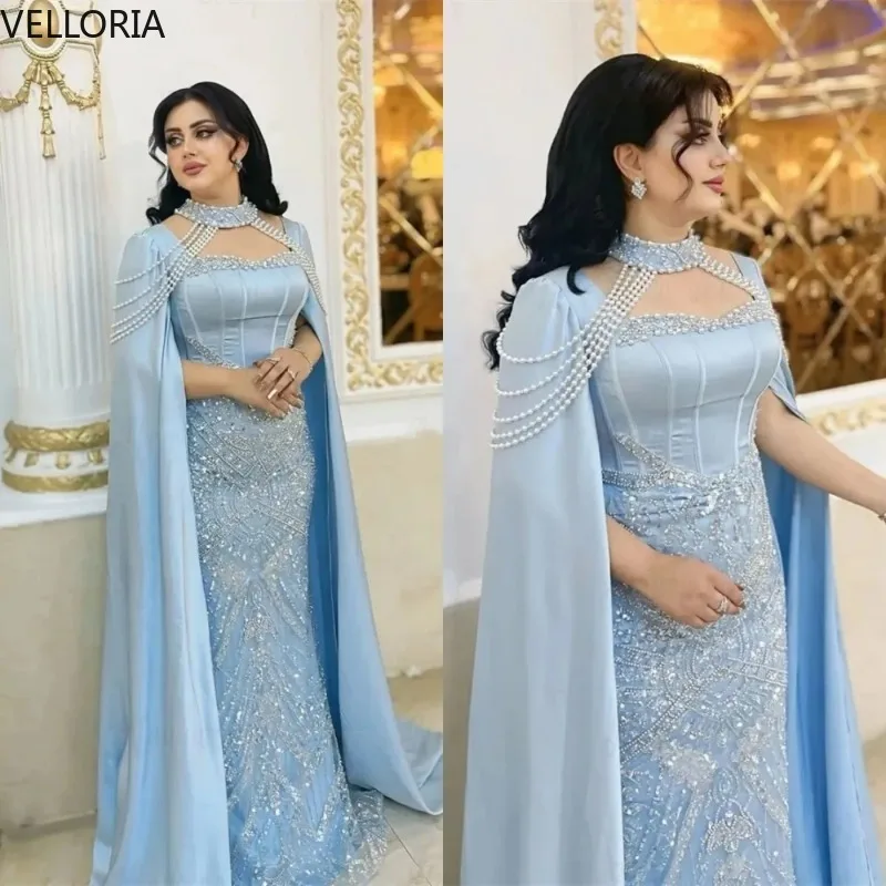 

Designer Evening Dresses Women Sweetheart Neck Wrap Party Gown Pearls Sequins Sweep Train Ball Gown Vestdos De Fiesta Customized