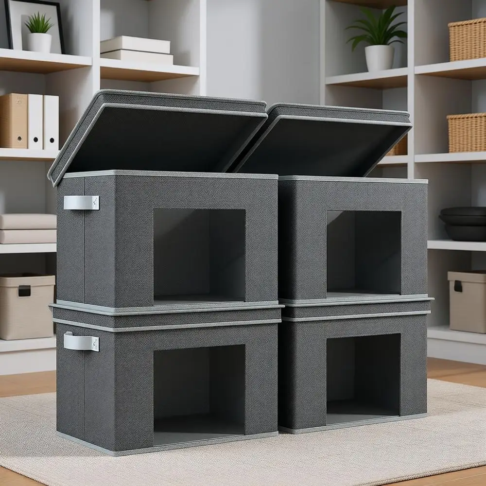 

Foldable Fabric Storage Boxes 4-Pack Collapsible Storage Cubes Organizer Containers for Home, Bedroom, Closet (Black, 17x12x12)