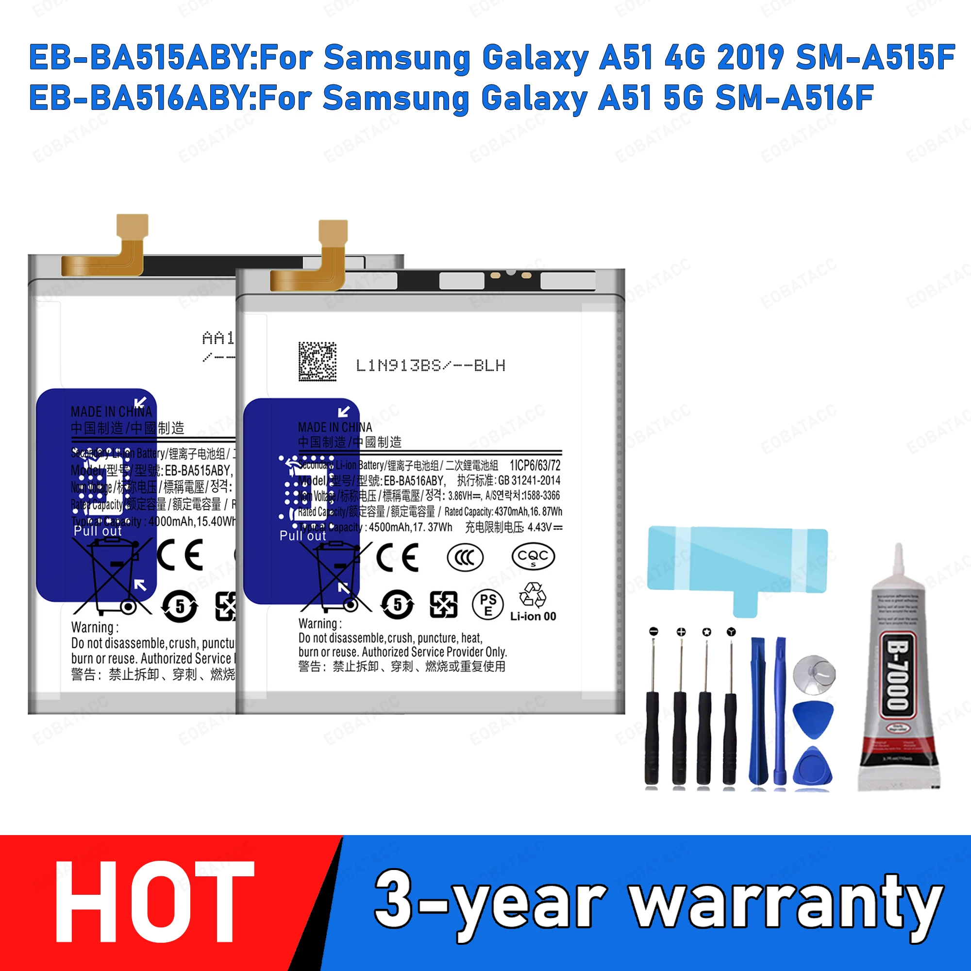 100% New Hight Quality EB-BA515ABY EB-BA516ABY Battery For Samsung Galaxy A51 2019/A51 4G/A51 5G Batteria+ Free Tools