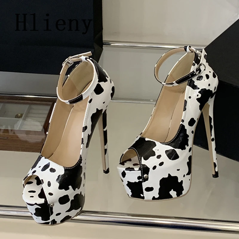

Женские туфли-лодочки на шпильке Hlieny, размеры 35-42, модные, из кожи с коровьим принтом, на платформе, летние, с открытым носком, для банкетов и торжественных мероприятий