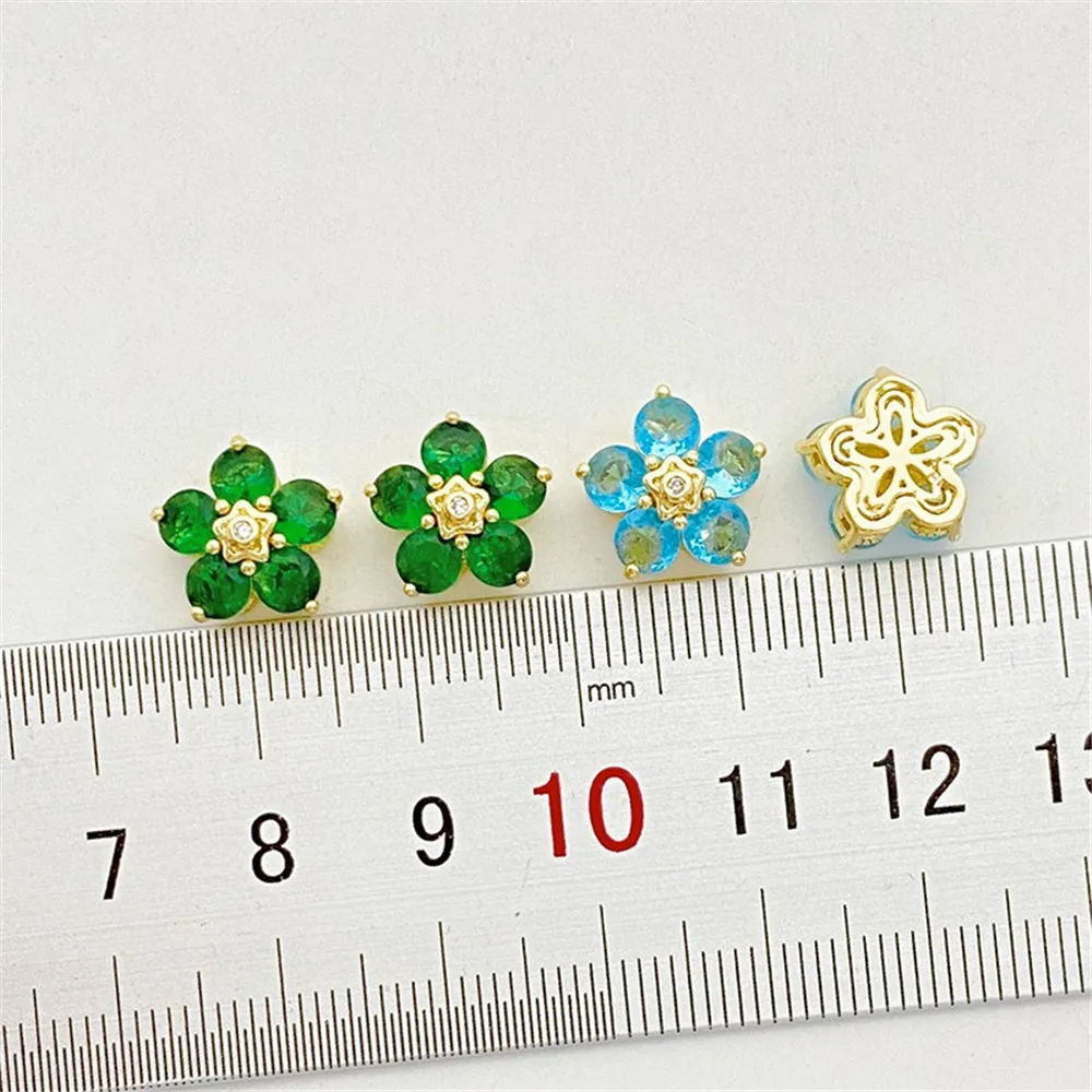 14K Gold-wrapped Zircon Flower Five-petaled Flower Bead Spacer Handmade DIY Bracelet Necklace Beaded Jewelry Material Accessorie