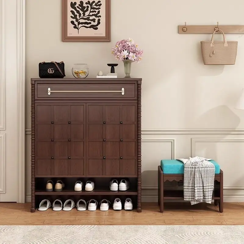 Retro shoe checkerboard household door entrance entrance cabinet are integrated to multi layer lockers