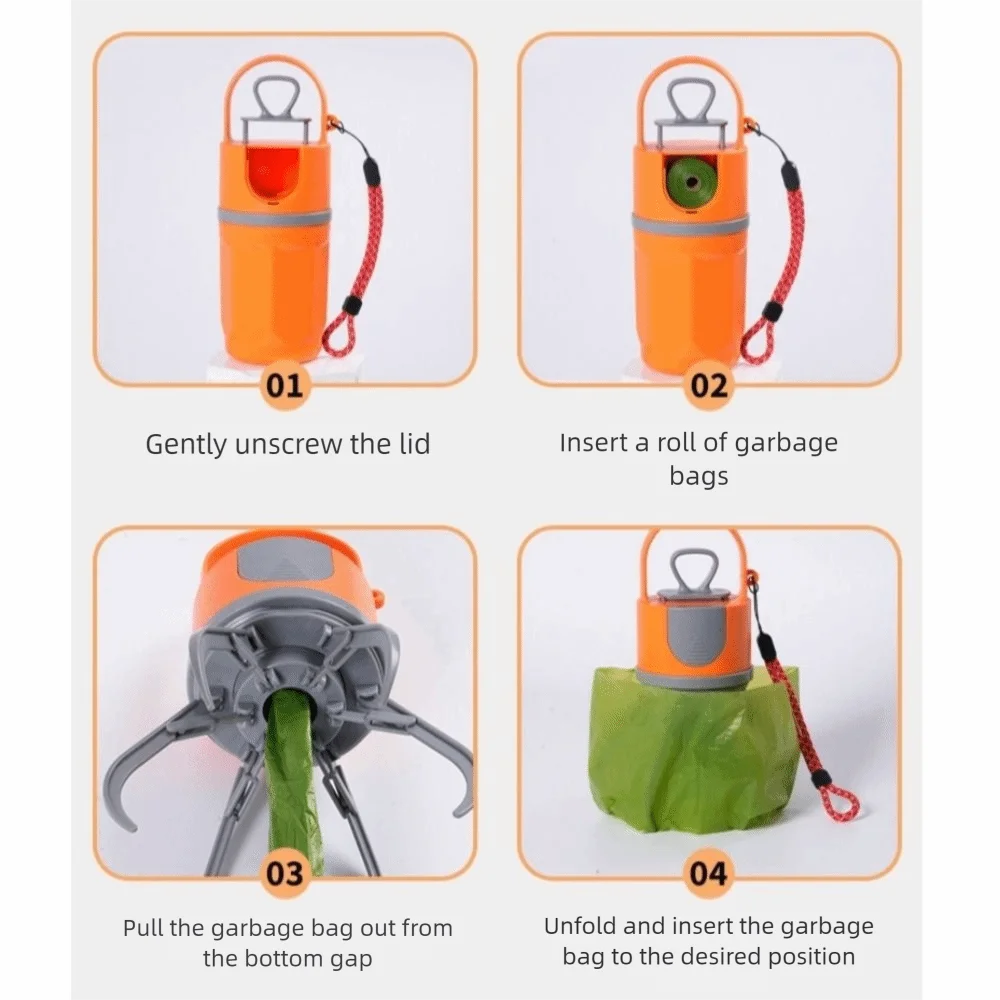 Pickup No-Touch Dog Pooper Scooper Raccoglitore di rifiuti per animali domestici in plastica a sei artigli portatile con corda sospesa Pala per merda per cani Viaggi in campeggio