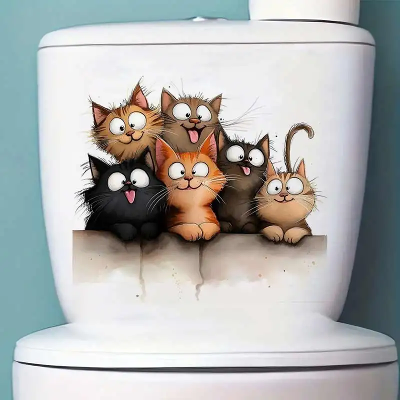 Weird Funny Cat Wall Sticker Bathroom Toilet Decor Living Room Cabinet Refrigerator Home Decoration Decals Stickers M1519