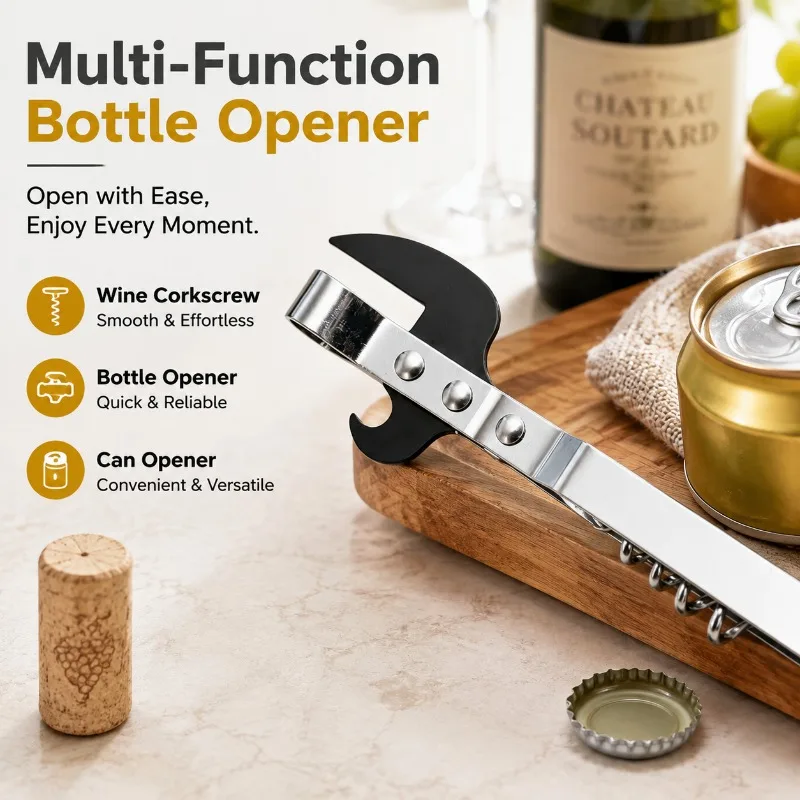 Household Multi‑purpose Bottle Opener All‑in‑one Gadget for Wine Canned‑food Uncork Grape‑wine Effortlessly Compact Hand‑held