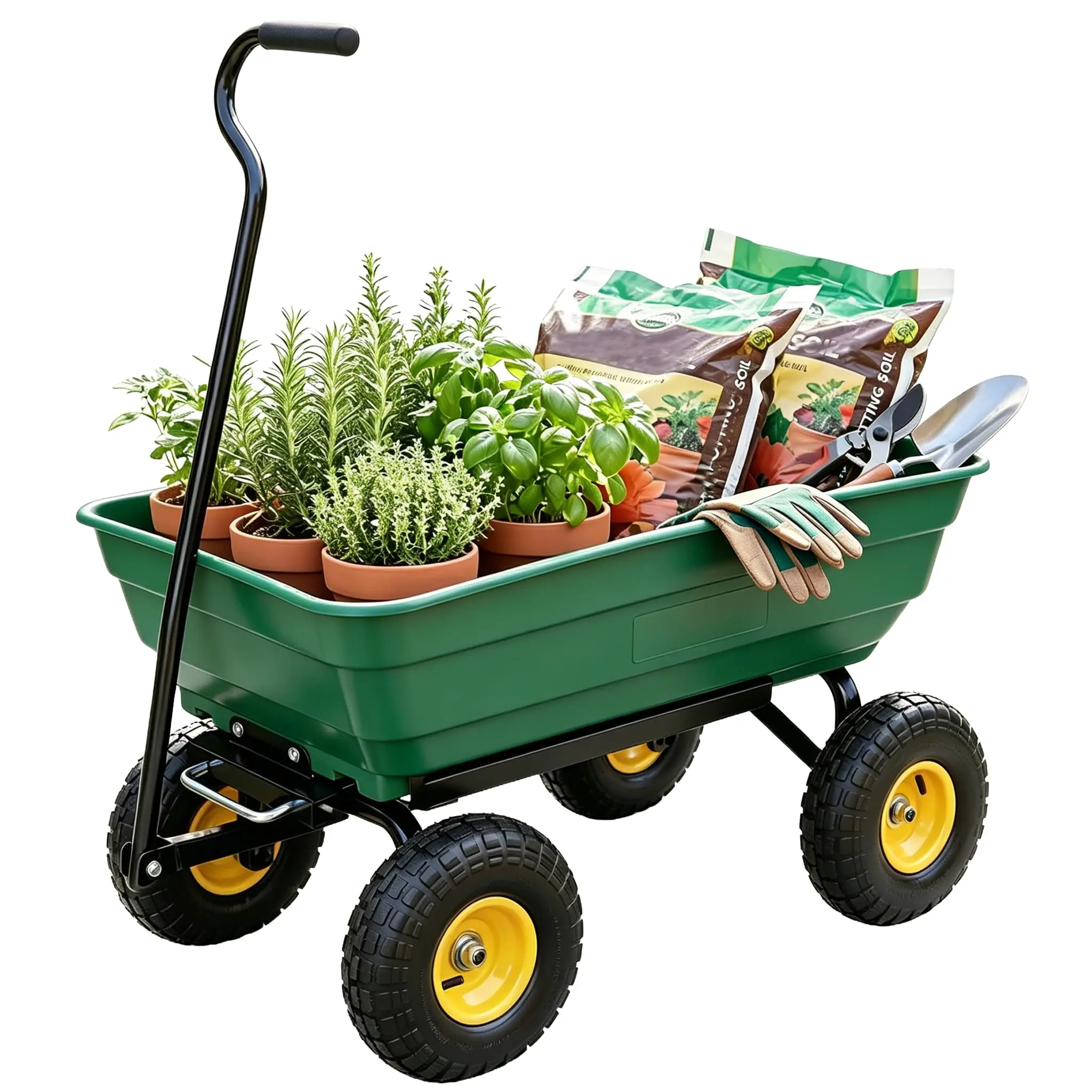 Garden Dump Cart Wagon 600 Lbs,Heavy Duty Yard Wheelbarrow | 10" All-Terrain Pneumatic Wheels,180 Rotating Handle