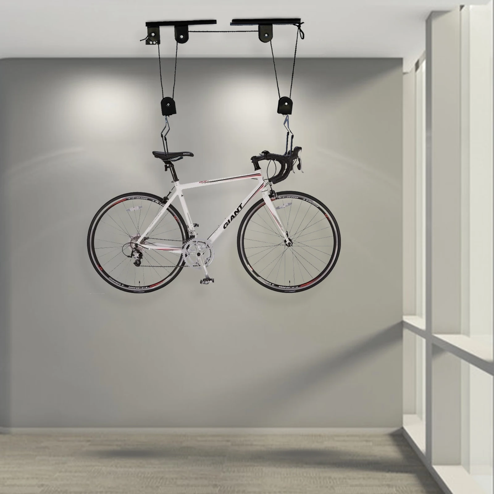 Bike Hoist Bike Lift Bicycle Hoist Ceiling Mount Pulley Lift Hoist Storage Rack Hook Hanger for Garage Indoor Max Load 60kg