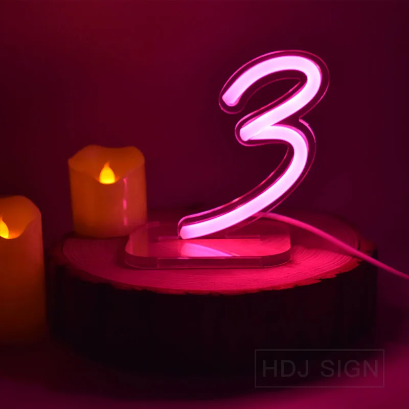 Imagem -05 - Neon Night Light With Number Adequado para Quarto Casa Café Aniversário Aniversário Festa Mesa Decorativa Desk Lamp