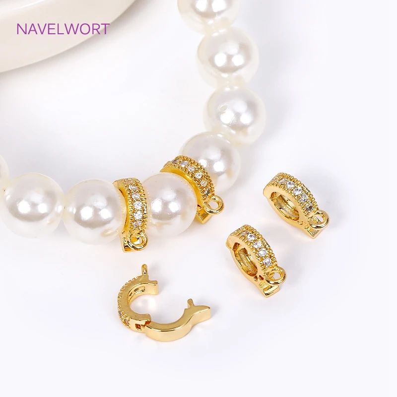 18K Gold Plated Brass Pave Zircon Round Shape Pendant Bail Clasp DIY Jewelry Making Necklace Bracelet Clip Buckle Enhancer