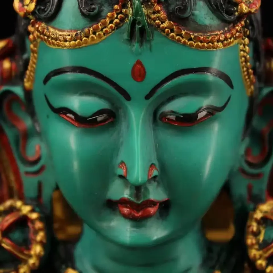 Tibetan Green Tara Buddha Head Mask Statue Resin Buddhist Goddess Figurine Wall Hanging Ornament Feng Shui Religious Home Decor