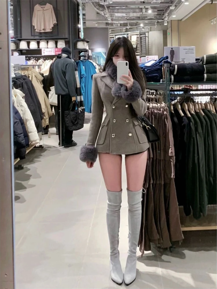 

Winter Korean Fashion Women's Trench Coat New Y2k Streetwear Style Slimming Cinched Waist Woolen Warm Overcoat Female Clothing