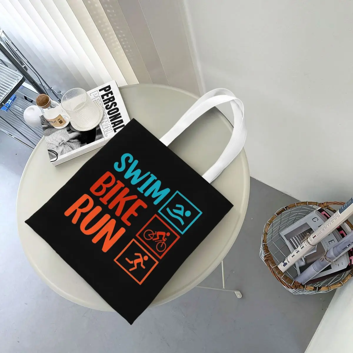 Triathlon Swimming Cycling Running Shopping Bags Canvas The Tote Bag Folding for Ladies Shoulder Tote Travel Handbag