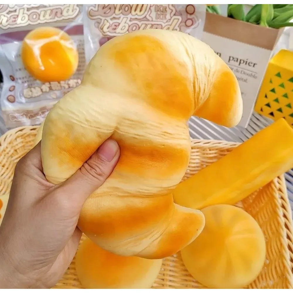 Oversized Butter Horn Squishy Toy Bread Scented Ultra Soft Slow Rising Squeeze Fidget Stress Relief Portable Small Gift