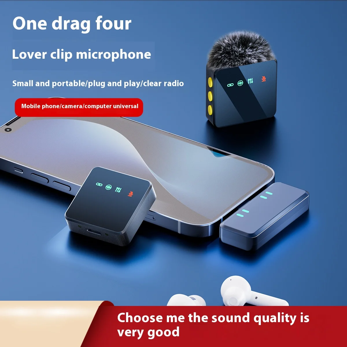 1 في 4 ميكروفون لافالير لإلغاء الضوضاء الوردي مع غطاء مقاوم للرياح وظيفة كتم الصوت اللاسلكي للهاتف الخليوي والفيديو الصوتي المحمول #3