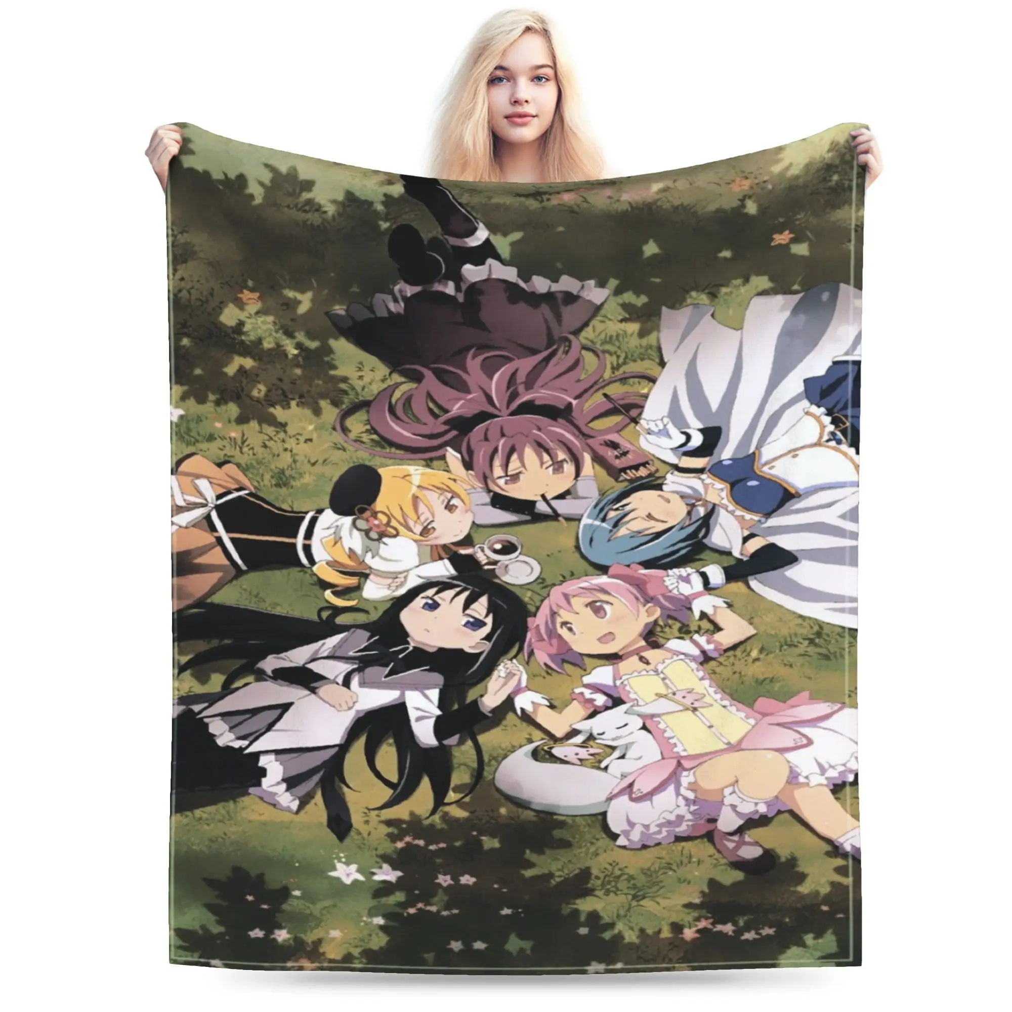 Puella Magi Madoka Magica Anime Blanket Flannel  Cozy Lightweight Thin Throw Blankets for Sofa Bedspread