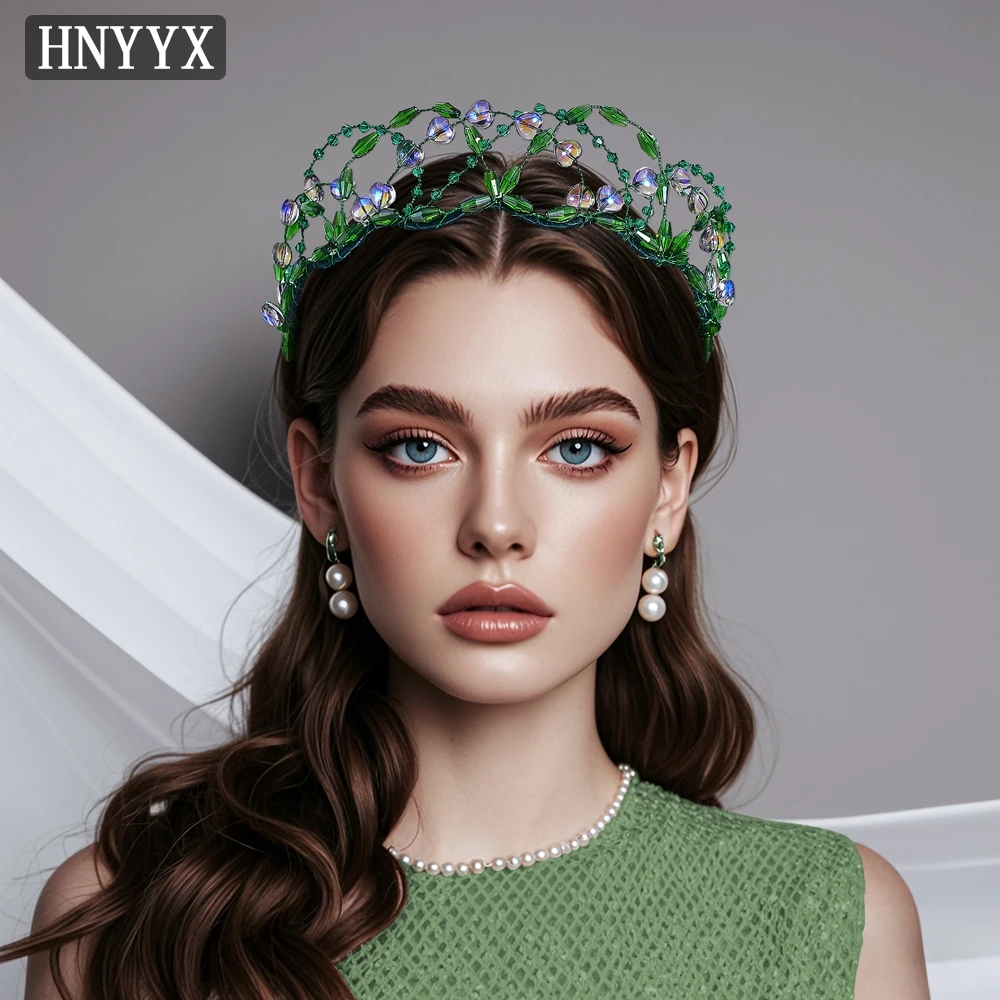 

HNYYX Green Luxury Crystal Headband Beaded Braided Hair Band Women Handmade Wedding Headpieces Party Hair Accessories A318