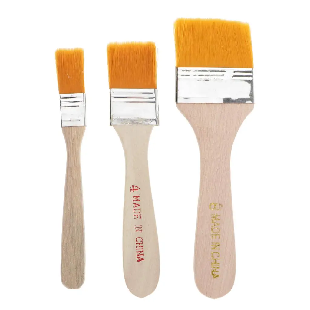 3pcs Wooden Handle Nylon Paint Painting Brush for Acrylic Oil