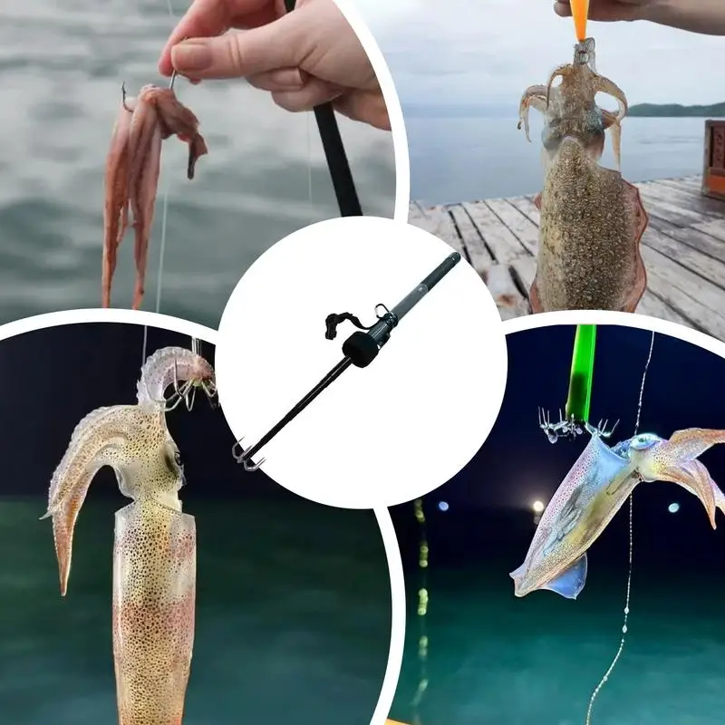 Squid Gaff Stainless steel or nickel plated Five Hooks Corrosion Preventive Retractable Squid Hook Fishing Overall Length 3.9m