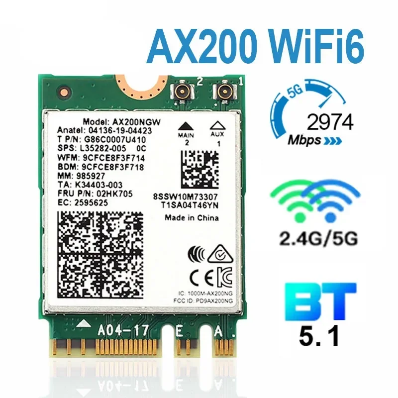 For Intel ax200 wifi 6 m. 2 2.4g/5g bluetooth 5.0 802 desktop kit. Ax200ngw wireless card adapter antenna 11ax/a 3000mbps dual