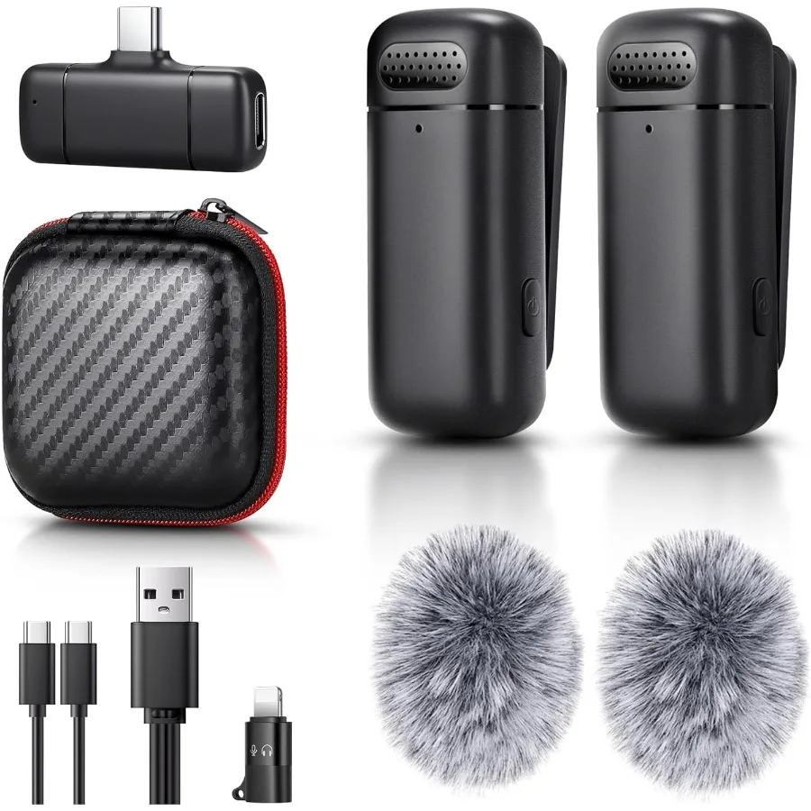 

Mini Wireless Lavalier Microphone for iPhone Android Laptop Plug Play mini Mic with USB C Receiver and Lightning Adapter Noise