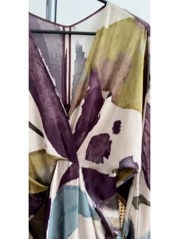 Ele paarse bloemenprint lange Dr dames herfst luxe sensatie geschikt voor Vaion V-Ne Svel Fairy rok