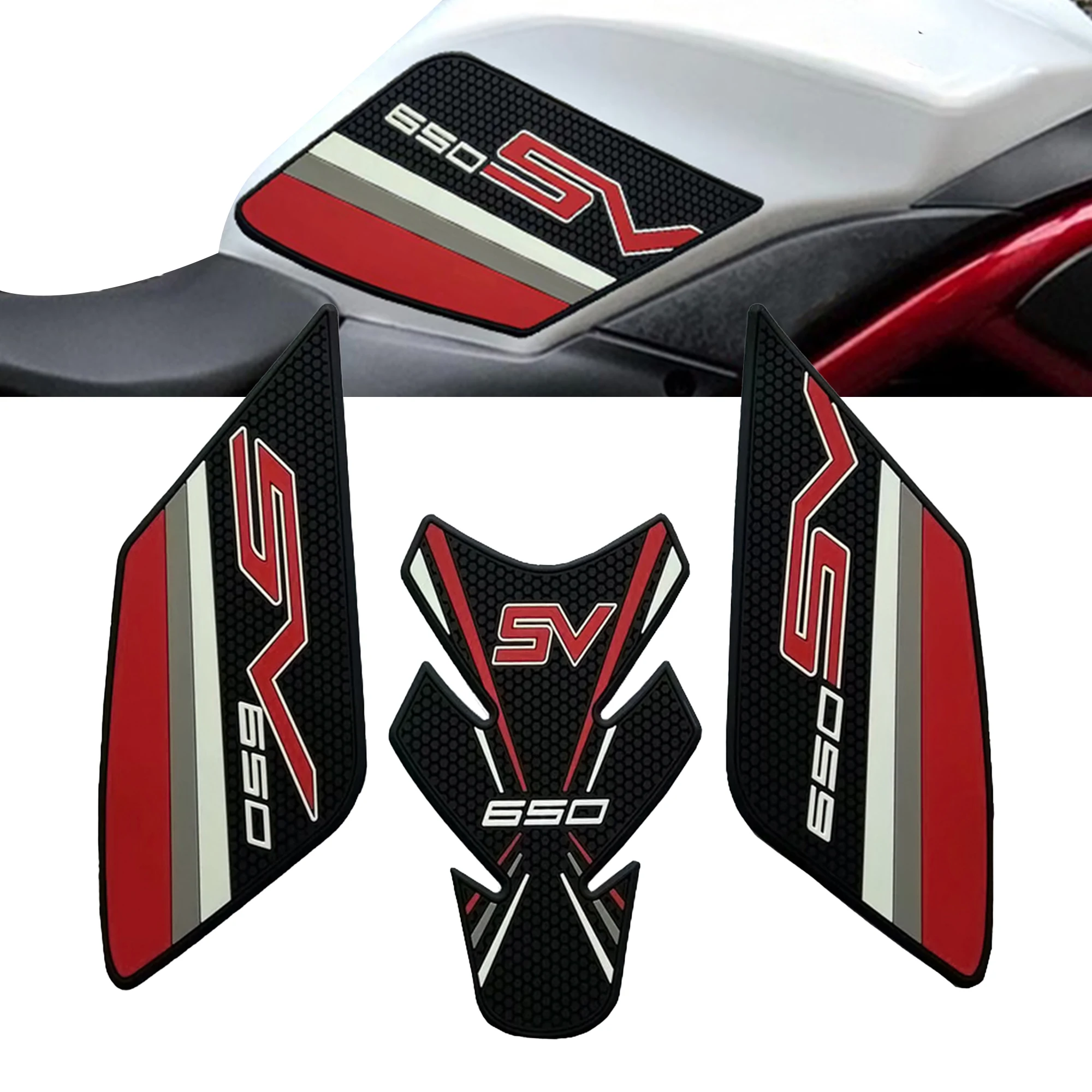 SV650 SV650X Fit Suzuki 3D Rubber Tank Pad Motorcycle Tank Pads Side Tank Traction Anti Slip Pad Knee Grips Stickers