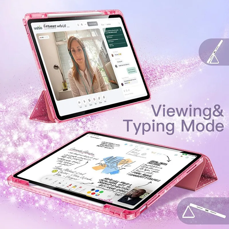 Für iPad Mini 6 7 10. 11. A16 Air 11 Hülle Glitzer Magnetische Stoßfeste Standhülle mit Stifthalter – Detail 4