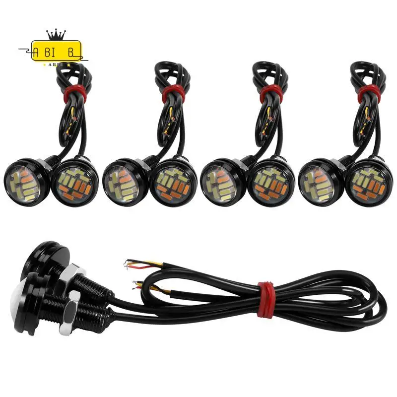 ABIB -10 Pcs 12V 23Mm Dual Color Switchback 4014 Smd 12 Led Drl Eagle Eye Daytime Light Car Motor Turn Lights