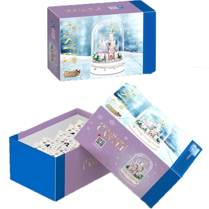 New Disney Small Particles Snow Crystal Castle Music Box Girls Building Toys Building Blocks Holiday Gift