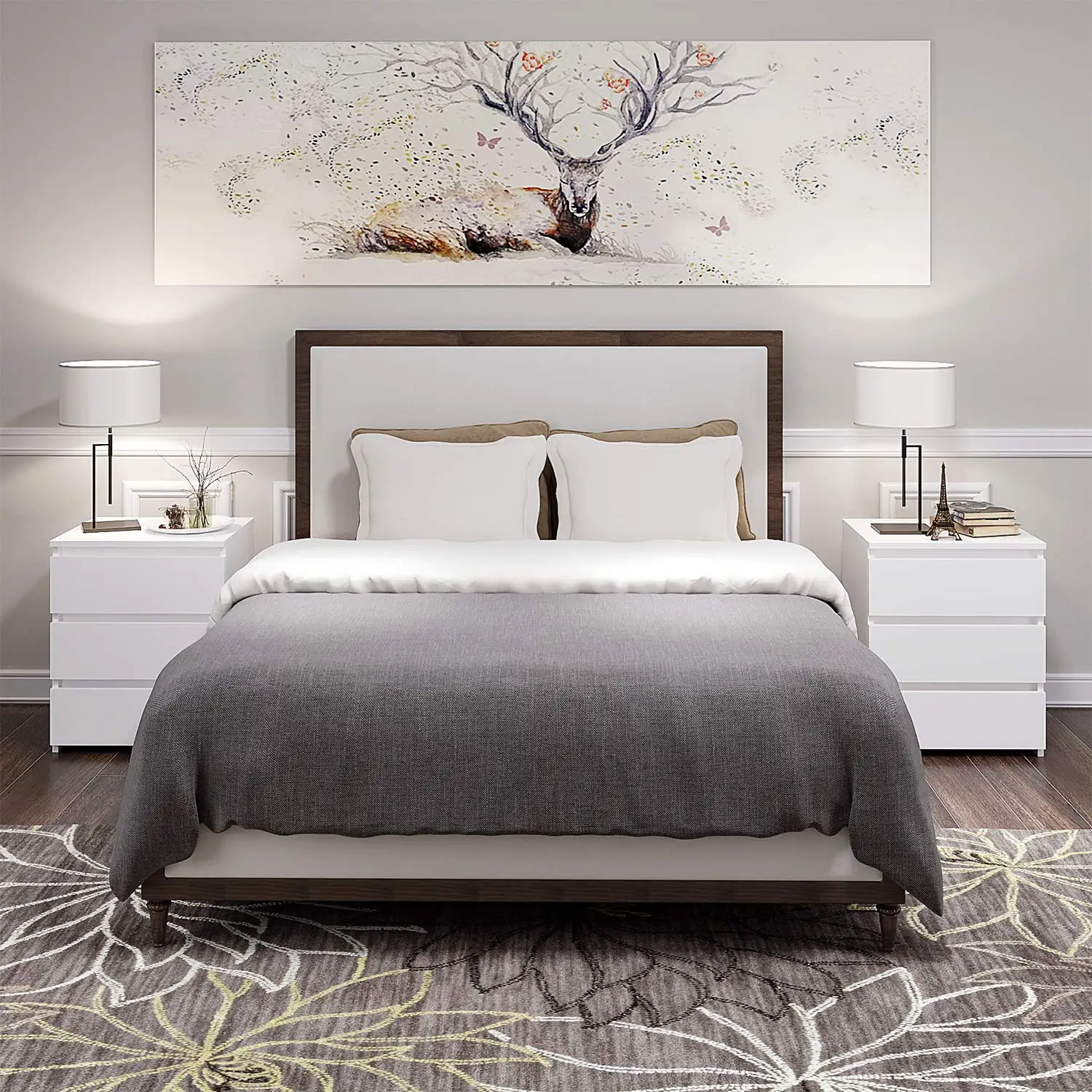 طاولة بجانب السرير بيضاء من Getone، خزانة صغيرة بجانب السرير، منضدة، خزانة ذات أدراج مع 3 أدراج لغرفة النوم