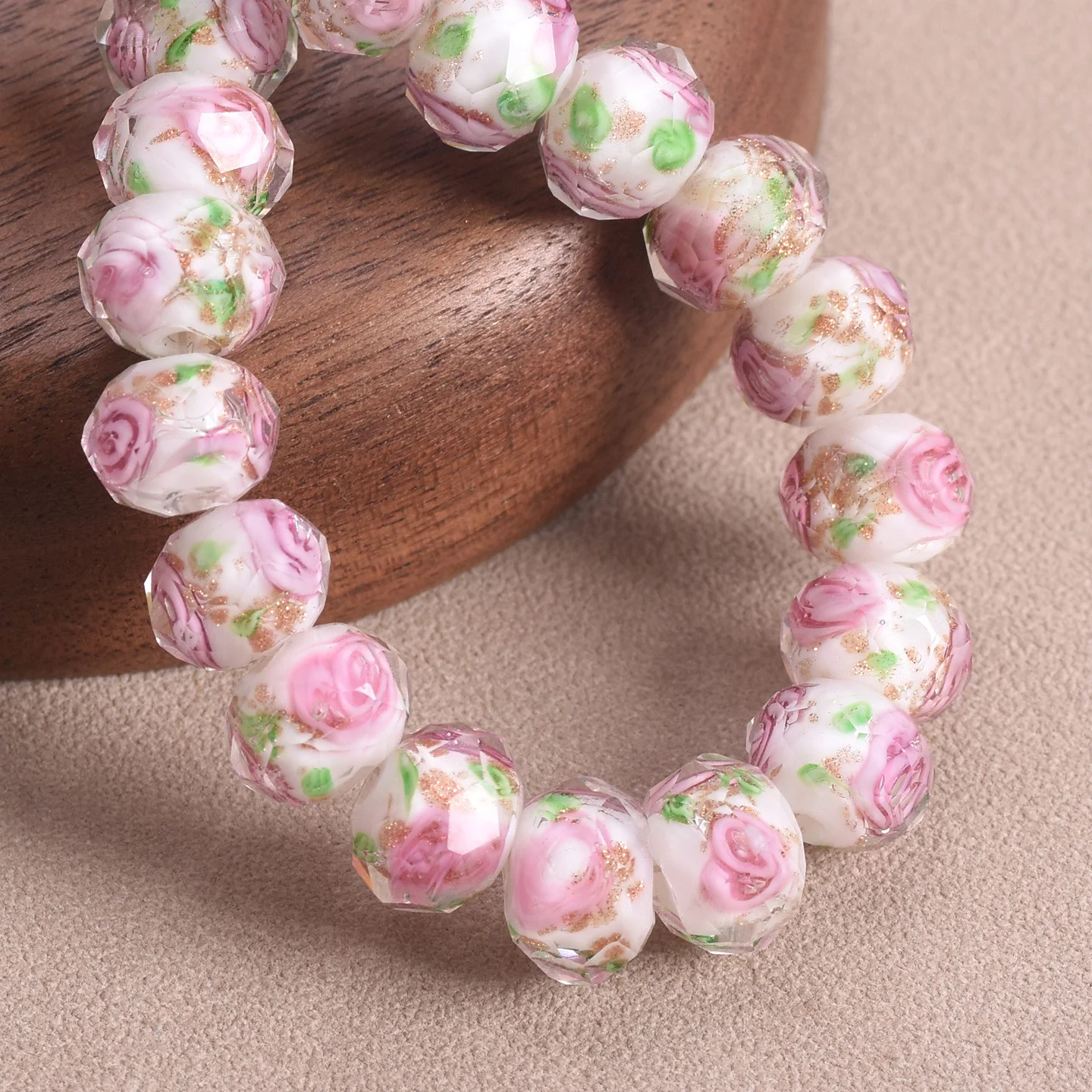 10pcs 10mm 12mm Rondelle Faceted Crystal Flower Lampwork Glass Loose Spacer Beads for Jewelry Making