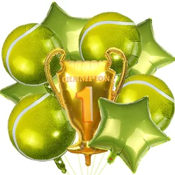 9pcs Tennis Ball Foil Balloons Set Tennis Golden Trophy Green Star Balloons Kids Adult Sports Tennis Themed Party Decorations