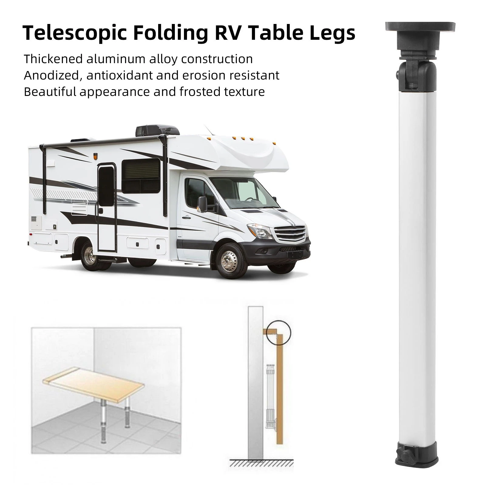 RV Opvouwbare Tafelpoot 20.3-30.3in Verstelbare Hoogte Aluminium Afneembare Telescopische Bar Bureaupoot voor Reisaanhangwagen