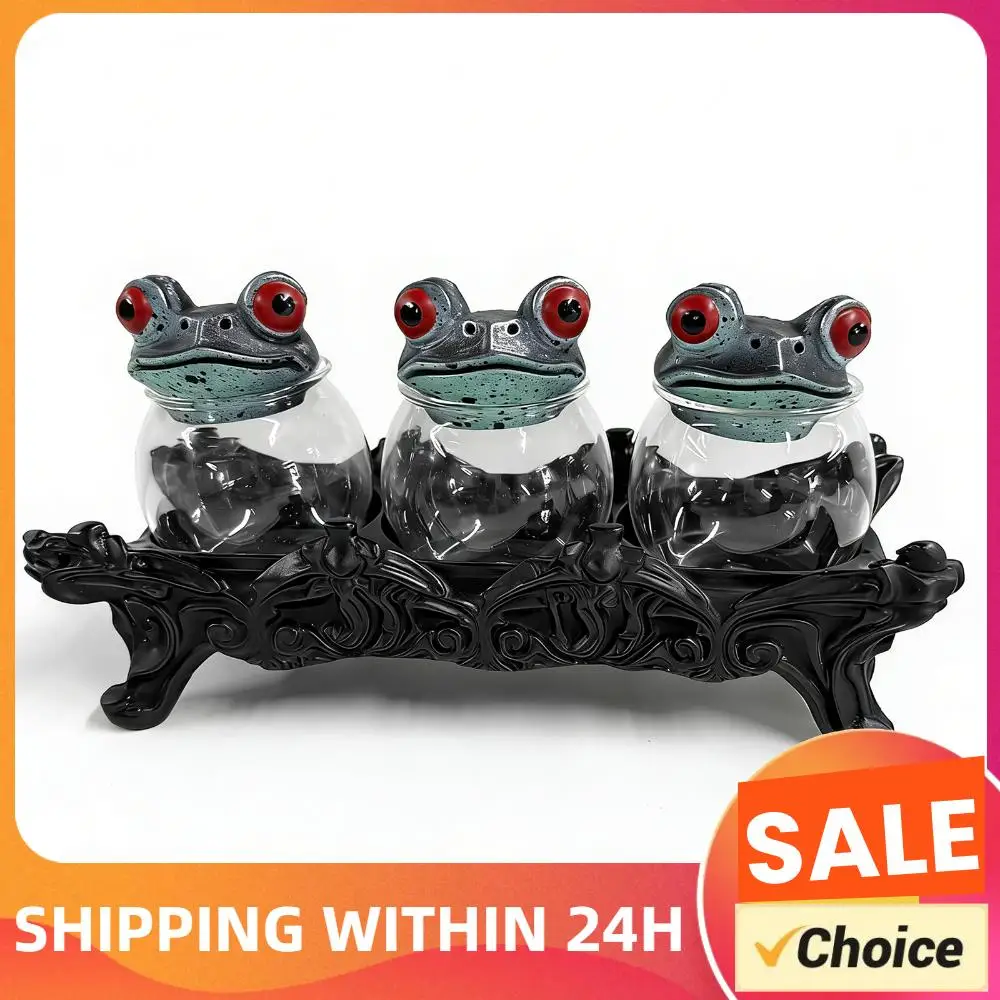 

Handcrafted Witchy Frog Apothecary Spice Jars Empty Clear Seasoning Jars Unique Vintage Jars with Frog Lids Seasoning Containers