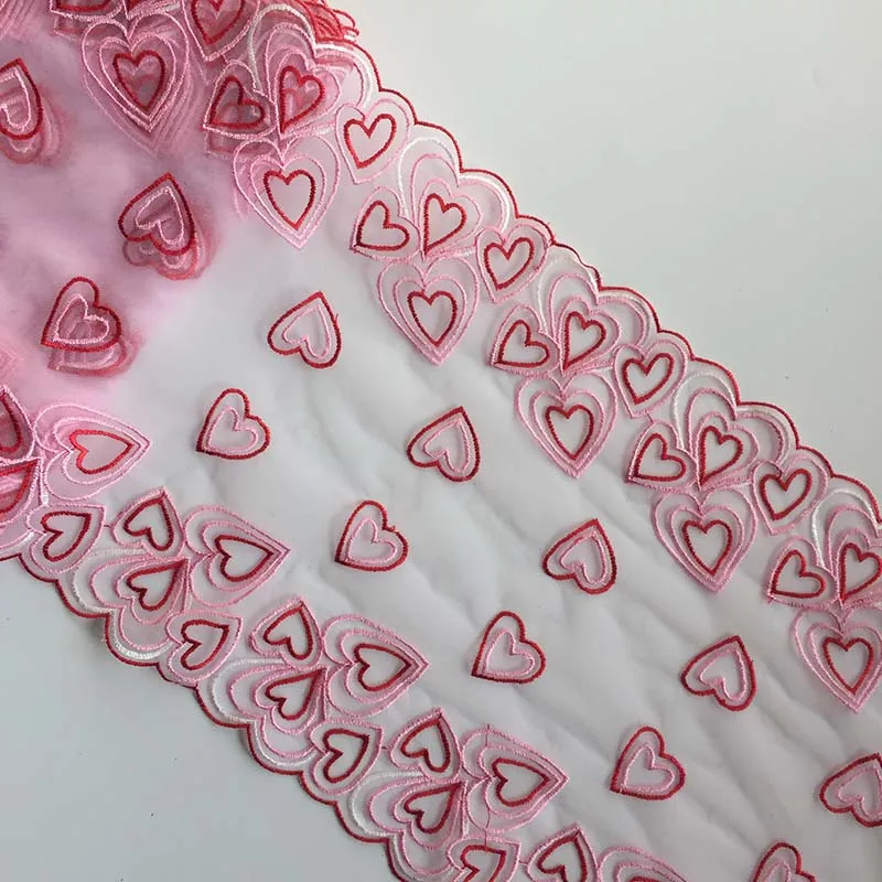 1Yard Tulle Lace Trim DIY Bra Sewing Fabrics Heart Pink Embroidery Lace for Lingerie Needle Work Women Panty Crafts Accessey